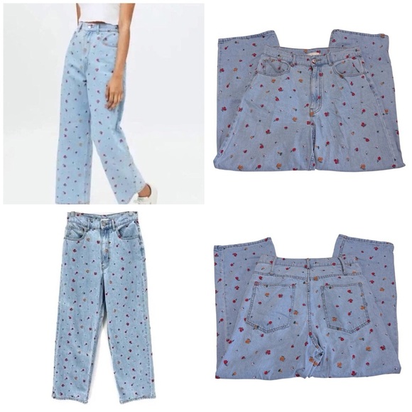 Urban Outfitters BDG High Rise Loose Baggy Embroidered Floral/Carrots Size 29 - Picture 1 of 13